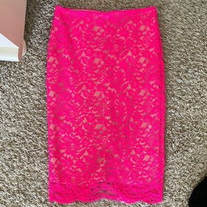 Worthington Mesh Floral Midi Skirt Hot Pink